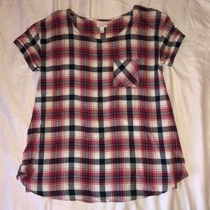 Plaid Boxy Blouse with Pocket